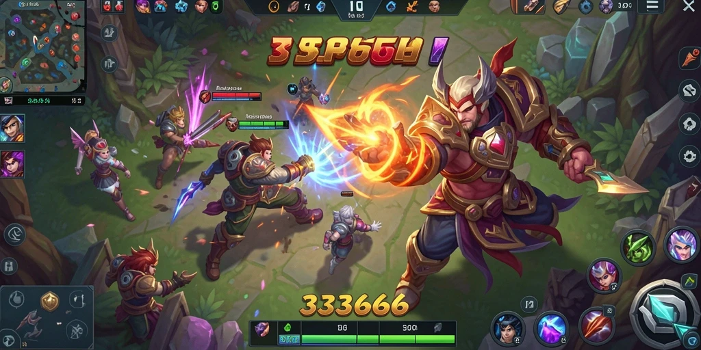 Screenshot menunjukkan aksi seru dalam pertempuran MOBA 333666.