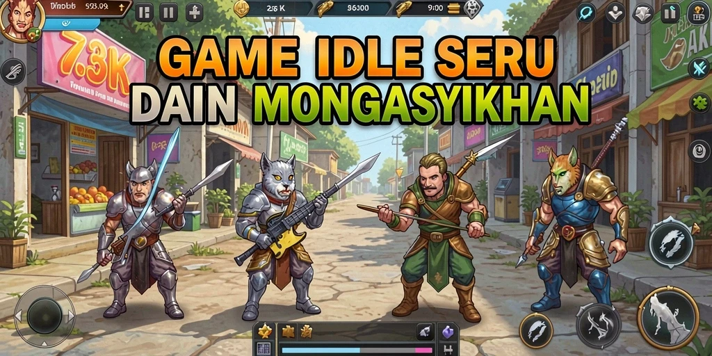 Tampilan gameplay <strong>73K</strong> dengan berbagai karakter dan pembangunan yang menarik.