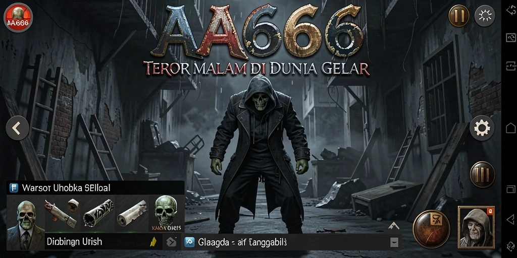 Screenshot utama gameplay AA666 menampilkan suasana menakutkan dan penuh ketegangan.