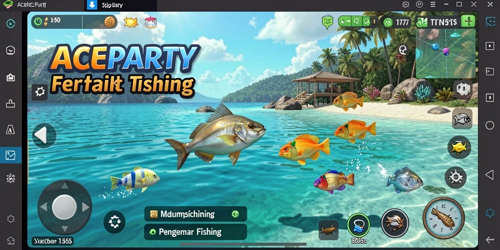 Screenshot gameplay <strong>ACEPARTY</strong> yang menampilkan aksi memancing yang seru.