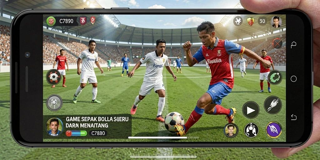 Tampilan gameplay menarik dari C7890 yang menggambarkan aksi sepak bola.
