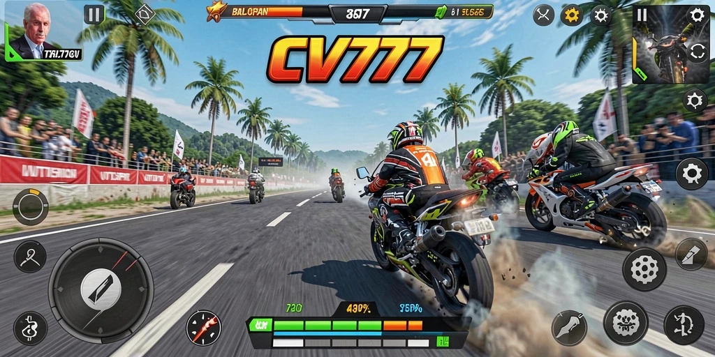 Tampilan keren dari gameplay balapan motor CV777.