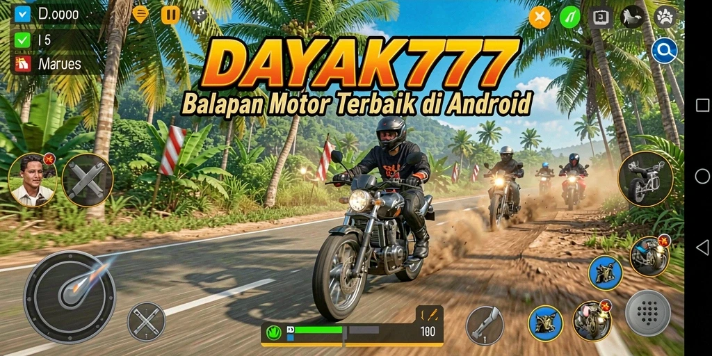 Tampilan gameplay DAYAK777 yang mendebarkan dan penuh aksi balapan motor.