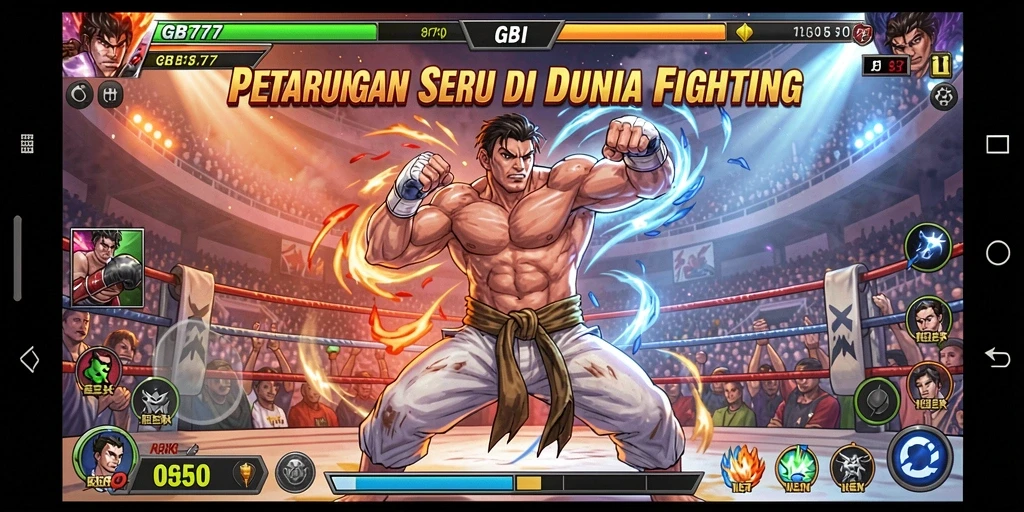 Screenshot GB777 menampilkan aksi pertarungan epik dan karakter yang beragam.