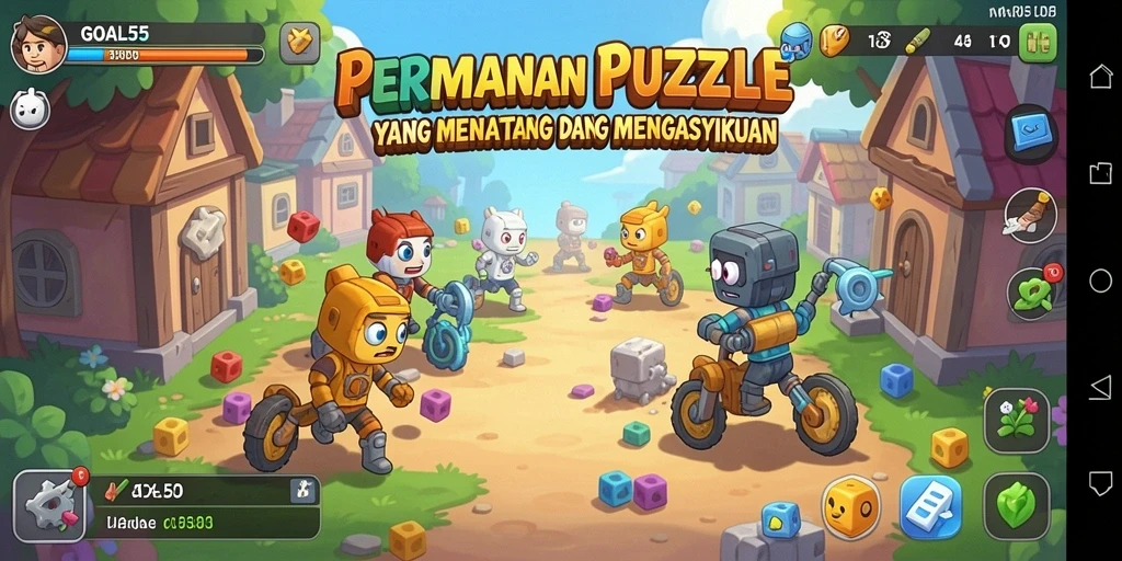 Tangkapan layar gameplay GOAL55 yang menampilkan tantangan puzzle.