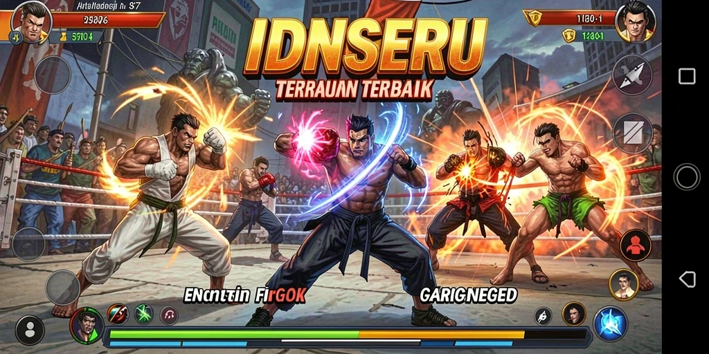 Screenshot IDNSERU menampilkan aksi bertarung intens antara karakter yang kuat.