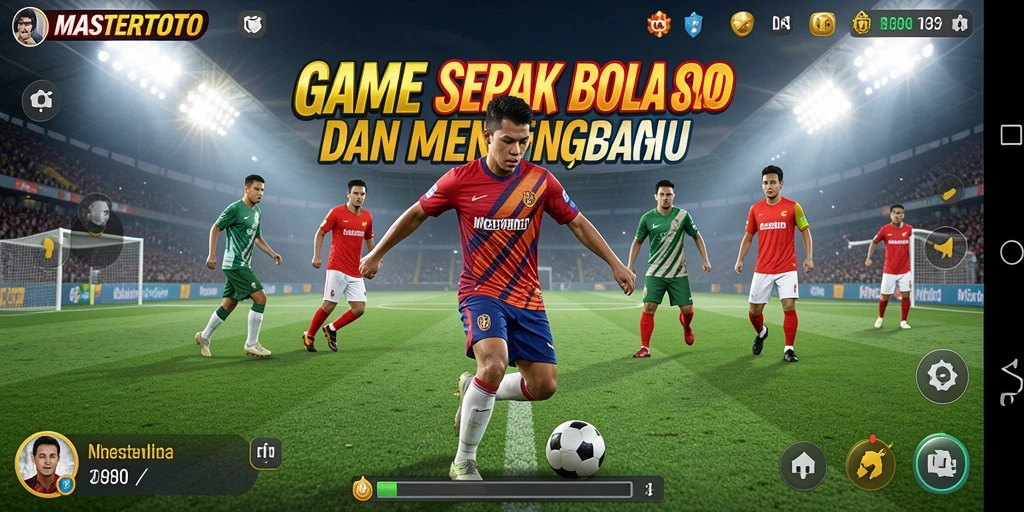 Tampilan gameplay MASTERTOTO menampilkan aksi sepak bola yang seru.
