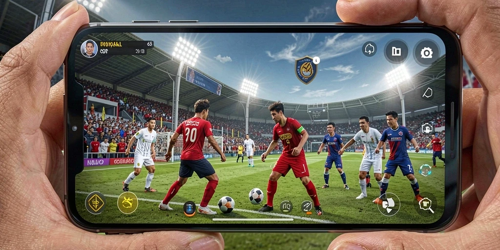 Screenshot MPOID menampilkan aksi mendebarkan dalam permainan sepak bola.