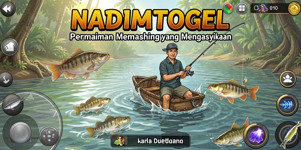 Tampilan gameplay NADIMTOGEL saat menangkap ikan yang besar.