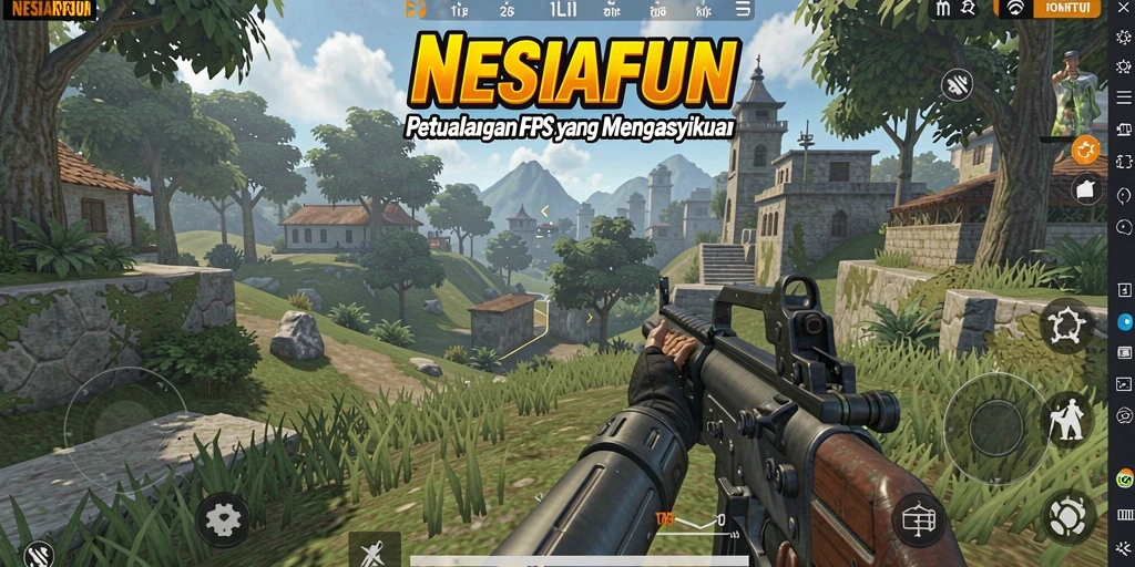 Screenshot utama NESIAFUN menunjukkan aksi gameplay FPS yang mendebarkan.