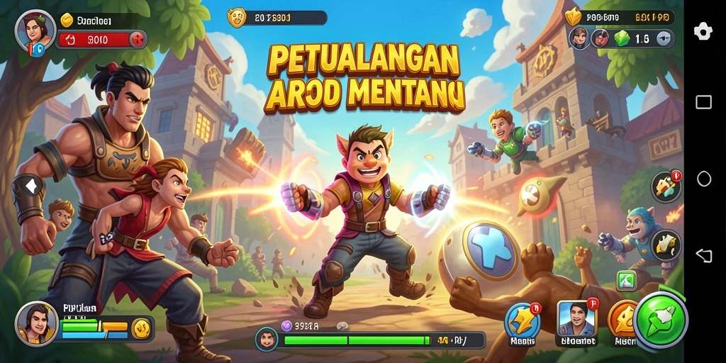Screenshot gameplay PP7 menampilkan aksi seru dalam level yang penuh warna.