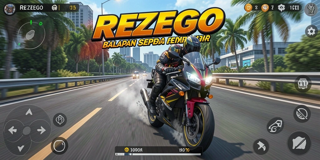 Tampilan gameplay seru balapan sepeda motor di REZEGO.