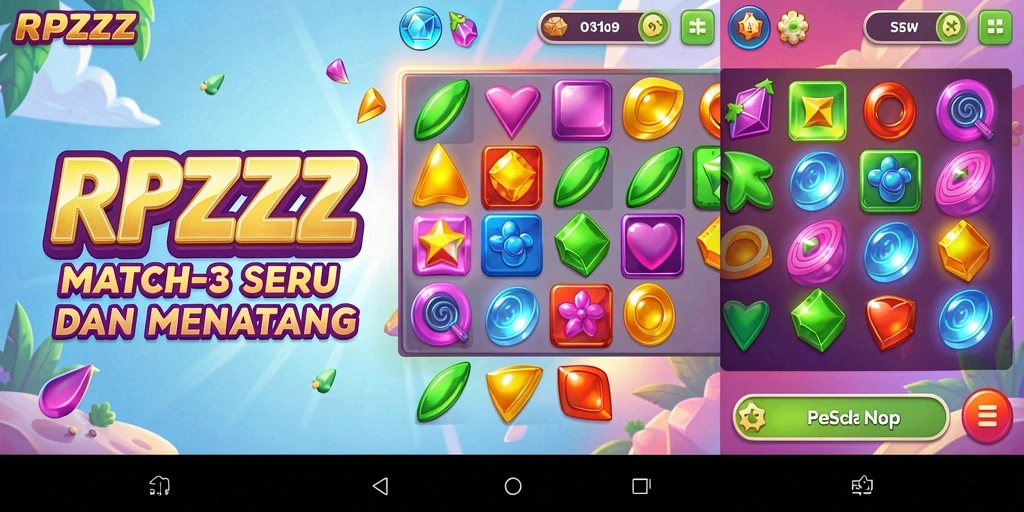 Tampilan screenshot utama RPZZZ menampilkan gameplay Match-3 yang seru.