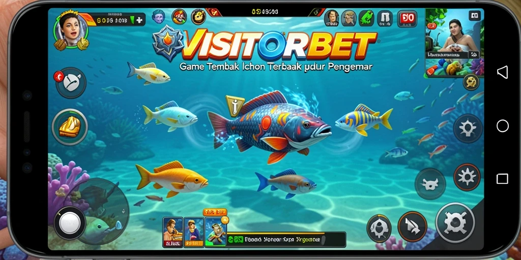 Tampilan gameplay VISITORBET dengan ikan berwarna-warni dan grafik yang menarik.
