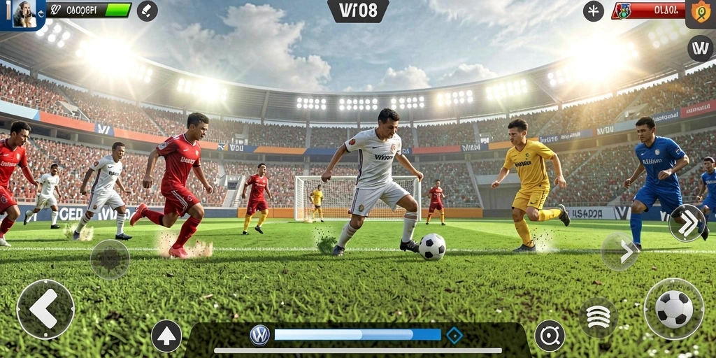 Tampilan gameplay seru dalam VW108 yang menunjukkan pertarungan olahraga.