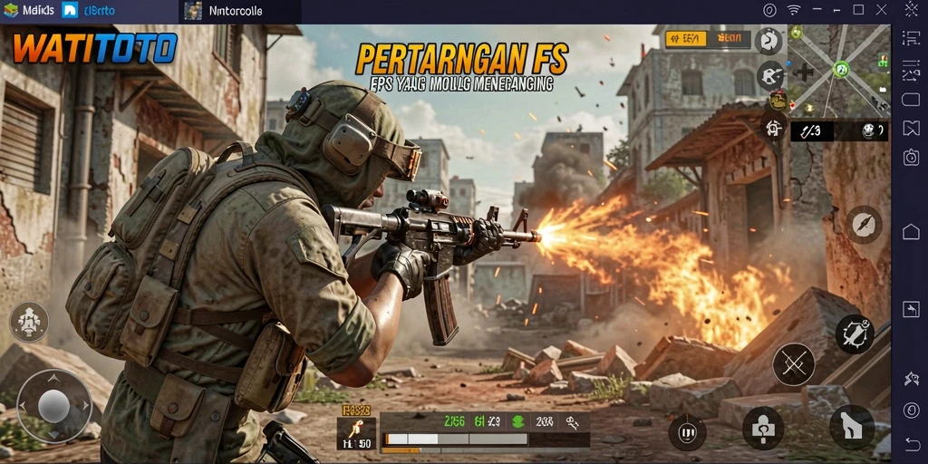 Screenshot gameplay WATITOTO menampilkan aksi tembak-menembak yang mendebarkan.