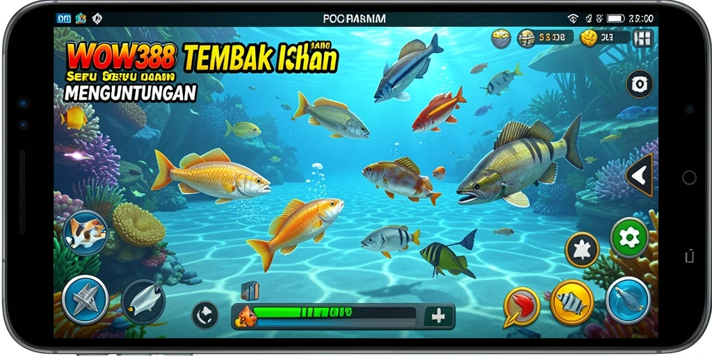 Tampilan gameplay WOW388 saat menangkap ikan di lautan.
